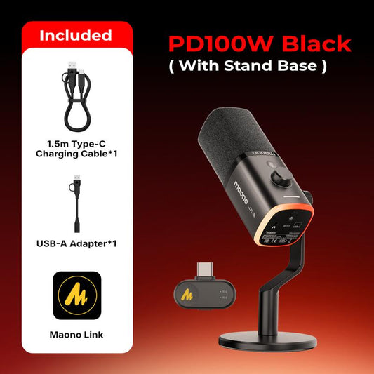 Maono PD100W Wireless & USB Gaming Microphone for Podcast Recording, Meeting, Dynamic RGB Mic with Quick Mute, Headphone Jack, Gain Knob, Volume Control, Desktop Mic for PC Gamer. Widely Compatible with Pcs, Smartphones, Laptops, PS4, and PS5.